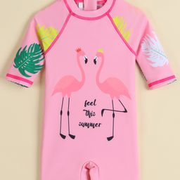 Babyhug Half Raglan Sleeves Legged Swimsuit With Bird Print - Pink-20