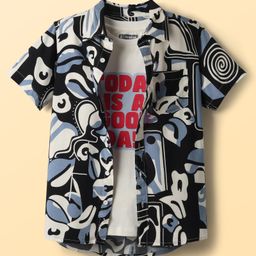 Pine Kids Viscose Woven Half Sleeves Printed Shirt With T-Shirt - Multicolour-picture-32