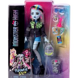 Monster High Frankie Stein Doll in Denim Jacket and Shorts, Includes Pet Dog Watzie and Accessories Like a Backpack, Snack and Notebook - Height 15 cm-image-24