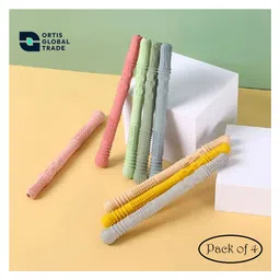 Ortis Baby Teething Teether Toys with Cleaning Brush Soft Chew Straws - Pack of 4 (Color may vary)-picture-26