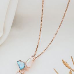 QUERALT Stainless Steel Stones Studded Pearls Beaded Butterfly Pendant With Chain-image-98