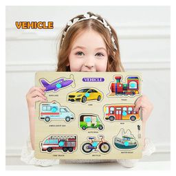 Enorme Big Wooden Numbers and Vehicles Puzzle with Knobs Educational and Learning Game For Kids Multicolour - 19 Pieces image 2