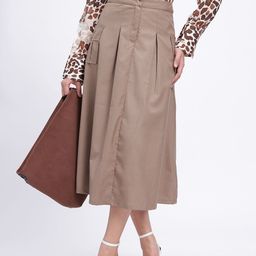glitchez Off-Duty Grunge Pleated Mid-Rise Midi Flared Skirt-image-47