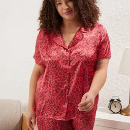 Trendyol Printed Shirt Collar Night Suit-image-38
