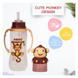 Adore AYE! The Character Hood Straw Sipper with Gravity Ball and Twin Handle 250ml- Brown Monkey image 5
