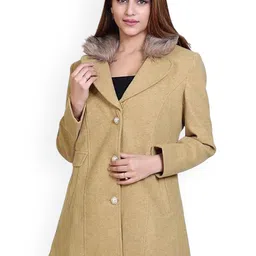 COMFY SPARROW Women Woollen Detachable Faux Fur Collar Single-Breasted Overcoat-image-74