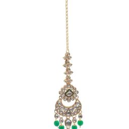 Priyaasi Green & Golden Necklace, Earring & Maang Tikka Set image 5