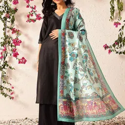 Silk Land Floral Printed Kalamkari Mul Cotton Dupatta-15