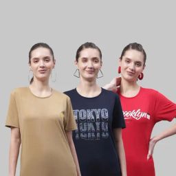 Vimal Jonney Beige & Navy Cotton Printed Sports T-Shirt - Pack Of 3-image-66