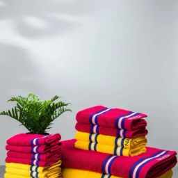 Nautica Vintage Crew Stripe Burgundy & Yellow Cotton 500GSM Super Soft Zero Twist Towel Set - 14 Pcs-25