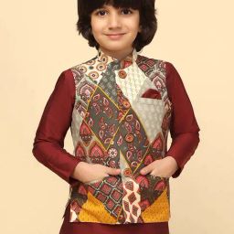 KISAH Kids Multicolor Printed Nehru Jacket-image-10