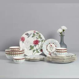 India Circus Abstract White Bone China Dinner Set 20 Pieces With Accented and 22 Carat Gold Each With Gift Premium Box-2