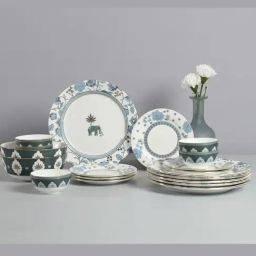 India Circus Abstract White Bone China Dinner Set 20 Pieces With Accented and 22 Carat Gold Each With Gift Premium Box-1
