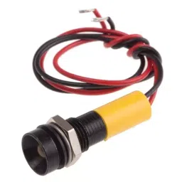 RS PRO Yellow Panel Mount Indicator 24V DC, Mounting Hole Size 8 mm, Termination Type Lead Wires, IP Rating IP67, Model No 7239517-33