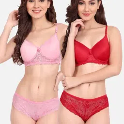 FIMS: Fashion is my Style Red & Pink Lace Work Lingerie Set - Pack Of 2-image-46