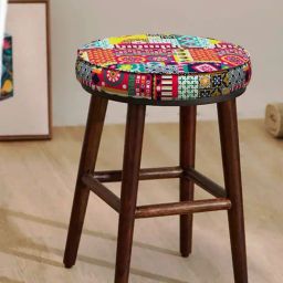 Chumbak English Swirls Ikat Red Wood Cafe Stool-18