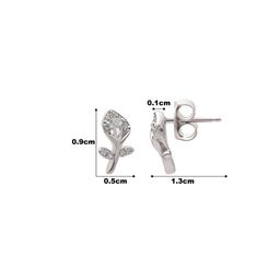 SILBERRY 925 Sterling Silver Rhodium-Plated Cubic Zirconia Studded Lily Studs image 2