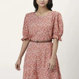 Honey by Pantaloons Rust Printed A-Line Dress-image-17
