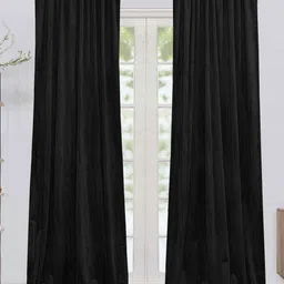 HOMEMONDE Black Set of 2 Black Out Window Curtain-image-0