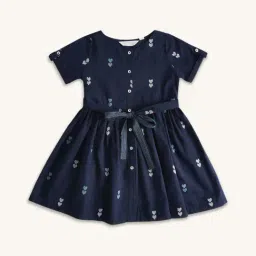 Akkriti by Pantaloons Kids Navy Cotton Self Pattern Dress-image-73