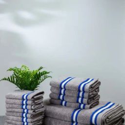 Nautica Vintage Crew Stripe Grey Cotton 500 GSM Super Soft Zero Twist Towel Set - 14 Pcs-13