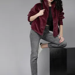 Roadster Women Maroon Solid Tailored Jacket-image-15