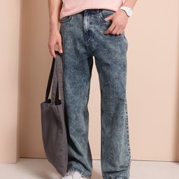 Mast & Harbour Men Pure Cotton Wide Leg Heavy Fade Acid Wash Jeans-image-44
