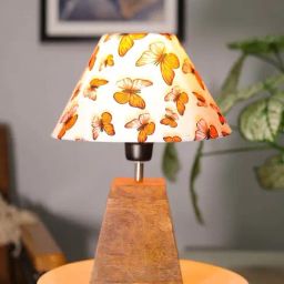 Homesake Cone Butterfly Multicolor Wood Pyramid Table Lamp with Fabric Lampshade-31