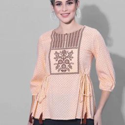 SELVIA Pastel Peach Polka Dots Top-image-66