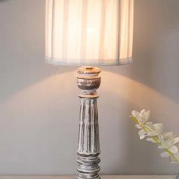 Homesake White & Grey Wood Antique Traditional Country Cottage Pleated Table Lamp-41