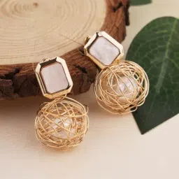 Prita by Priyaasi Studded Pearl Web Gold-Plated Drop Earrings-image-36