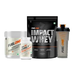 Fuel One Impact Whey Protein 1kg Chocolate & Creatine Monohydrate 100g & Daily Multivitamin 30 Tabs & Shaker Combo-picture-4