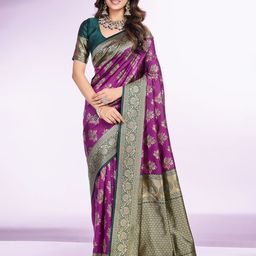 RICH & ROMAN Ethnic Motifs Woven Design Zari Pure Silk Banarasi Saree-picture-42
