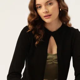 DressBerry Women Black Solid Front-Open Acrylic Sweater-image-24