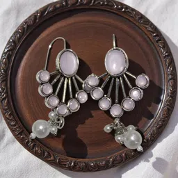 Jolly Faces Artificial Stones And Beaded Contemporary Oxidised Drop Earrings-image-31