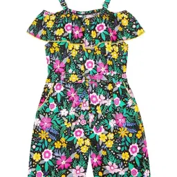 Budding Bees Kids Green & Pink Floral Print Playsuit-image-91