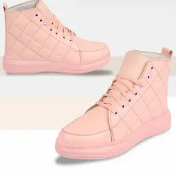 Fausto Women's Pink Ankle High Sneakers-image-59