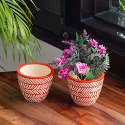 ExclusiveLane Red & White Ceramic Planter Pot-image-24
