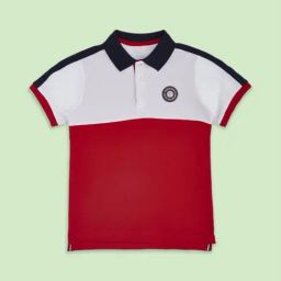 Pantaloons Junior Red & White Cotton Color Block Polo T-Shirt-image-35