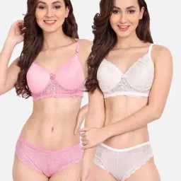 FIMS: Fashion is my Style White & Pink Lace Work Lingerie Set - Pack Of 2-image-8