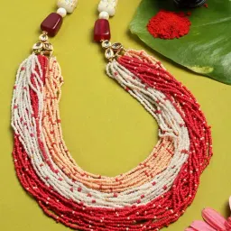 Dugran By Dugristyle Red & White Layered Necklace with Kundan & Pearls for Women-image-50