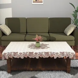 Aura Cream-Coloured Floral Waterproof Cotton 4-Seater Table Cover with Embroidered details-image-47