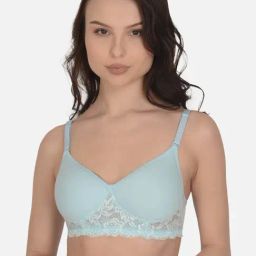 mod & shy Blue Cotton Lace Work Seamless Bra-picture-21