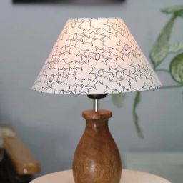 Homesake Cone Star White Wood Dovel Pot Table Lamp with Fabric Lampshade-26
