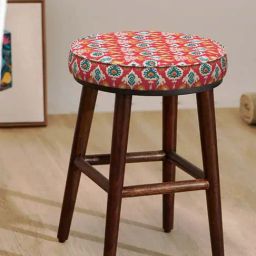 Chumbak English Ikat Red Wood Cafe Stool-22