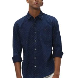 Mufti Dark Indigo Blue Slim Fit Printed Denim Shirt-image-20