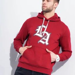 Celio Red Cotton Regular Fit Printed Hooded Sweatshirt-image-42