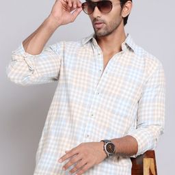 Indian Needle Men Classic Gingham Checks Opaque Checked Casual Shirt-image-80