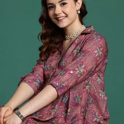 Sangria Ethnic Printed Kurti with Crop Trousers-picture-35