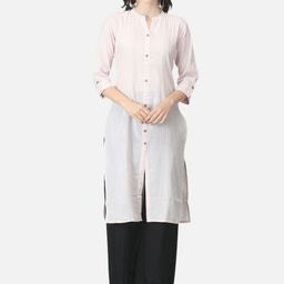 Biyu Striped Printed Mandarin Collar Regular Cotton Straight Kurta-image-81